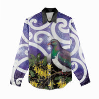 Kekeru New Zealand Matariki Women Casual Shirt Kukupa Kowhai Maori New Year Purple Version LT14 - Polynesian Pride
