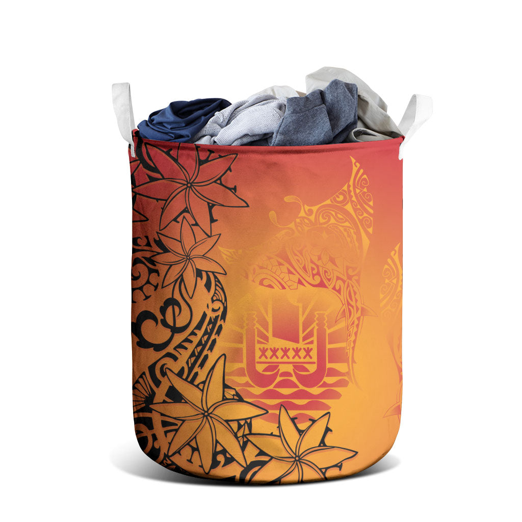 French Polynesia Manta Ray Tattoo Laundry Basket Tahiti Hahalua Tiare Maori Gradient Style