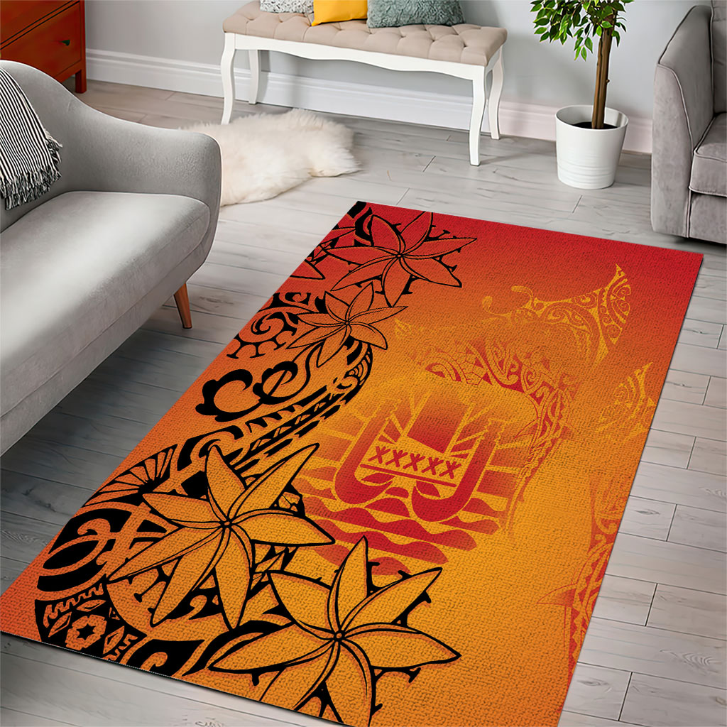 French Polynesia Manta Ray Tattoo Area Rug Tahiti Hahalua Tiare Maori Gradient Style LT14 - Polynesian Pride
