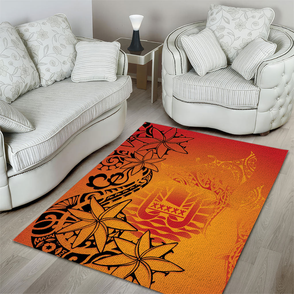 French Polynesia Manta Ray Tattoo Area Rug Tahiti Hahalua Tiare Maori Gradient Style LT14 - Polynesian Pride