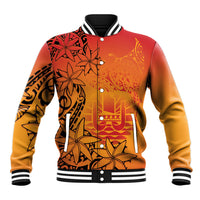 French Polynesia Manta Ray Tattoo Baseball Jacket Tahiti Hahalua Tiare Maori Gradient Style
