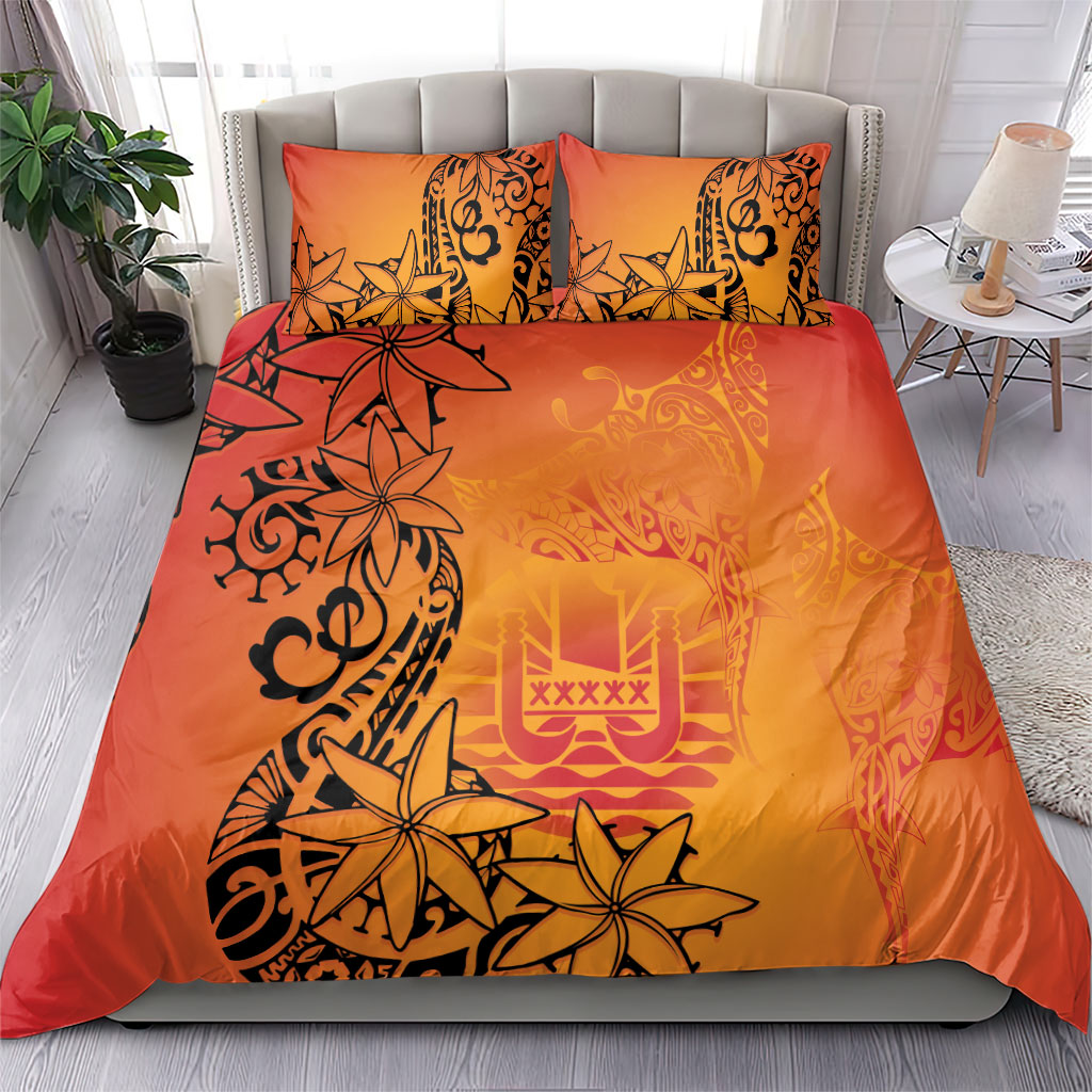 French Polynesia Manta Ray Tattoo Bedding Set Tahiti Hahalua Tiare Maori Gradient Style LT14 - Polynesian Pride