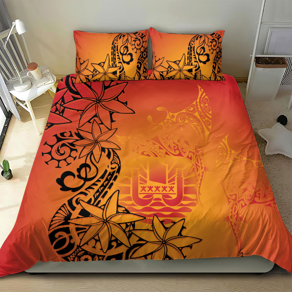 French Polynesia Manta Ray Tattoo Bedding Set Tahiti Hahalua Tiare Maori Gradient Style LT14 - Polynesian Pride