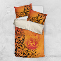 French Polynesia Manta Ray Tattoo Bedding Set Tahiti Hahalua Tiare Maori Gradient Style LT14 US Twin 172cm x 218cm Orange - Polynesian Pride