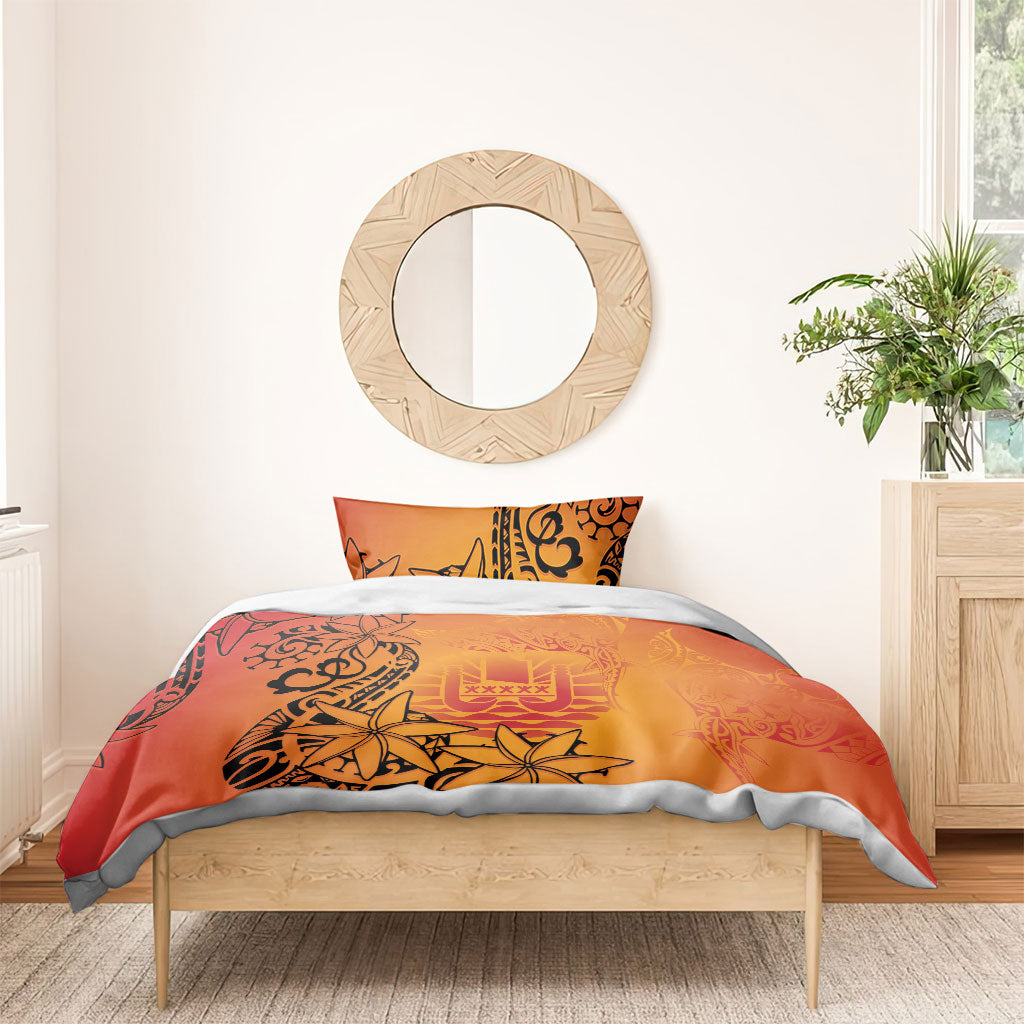French Polynesia Manta Ray Tattoo Bedding Set Tahiti Hahalua Tiare Maori Gradient Style LT14 - Polynesian Pride