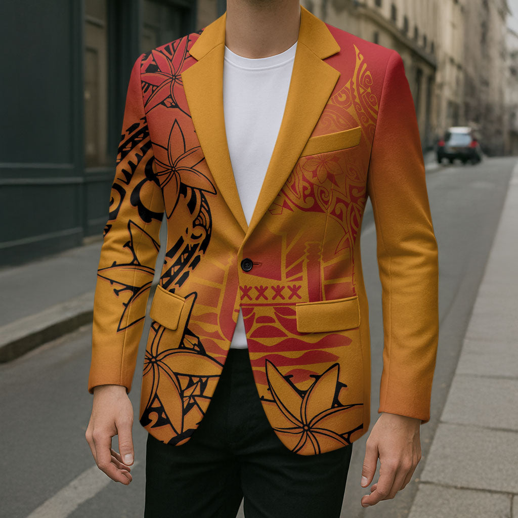 French Polynesia Manta Ray Tattoo Blazer Tahiti Hahalua Tiare Maori Gradient Style