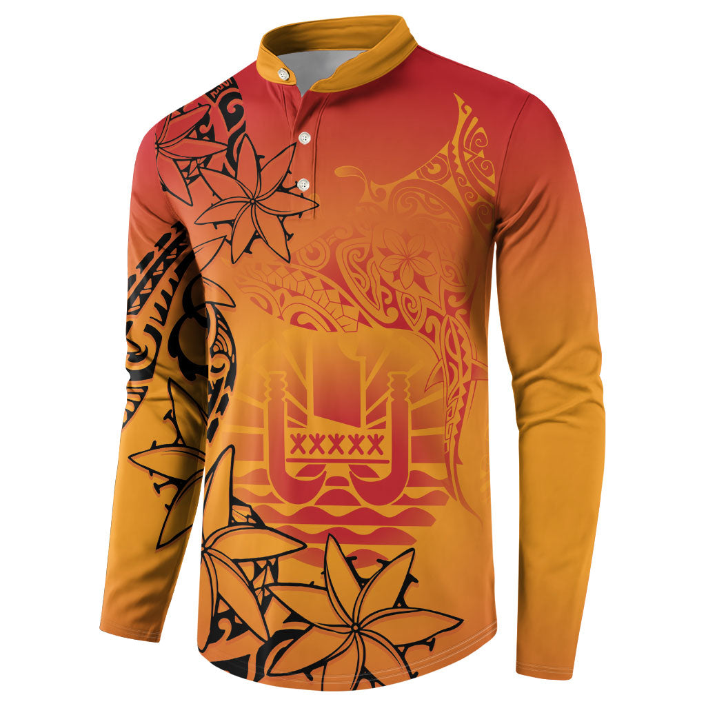 French Polynesia Manta Ray Tattoo Button Sweatshirt Tahiti Hahalua Tiare Maori Gradient Style