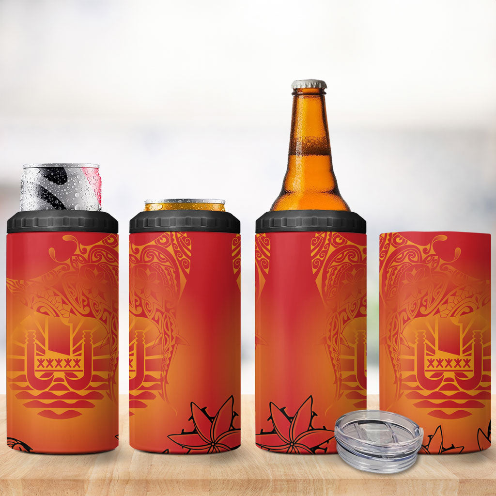 French Polynesia Manta Ray Tattoo 4 in 1 Can Cooler Tumbler Tahiti Hahalua Tiare Maori Gradient Style LT14 - Polynesian Pride