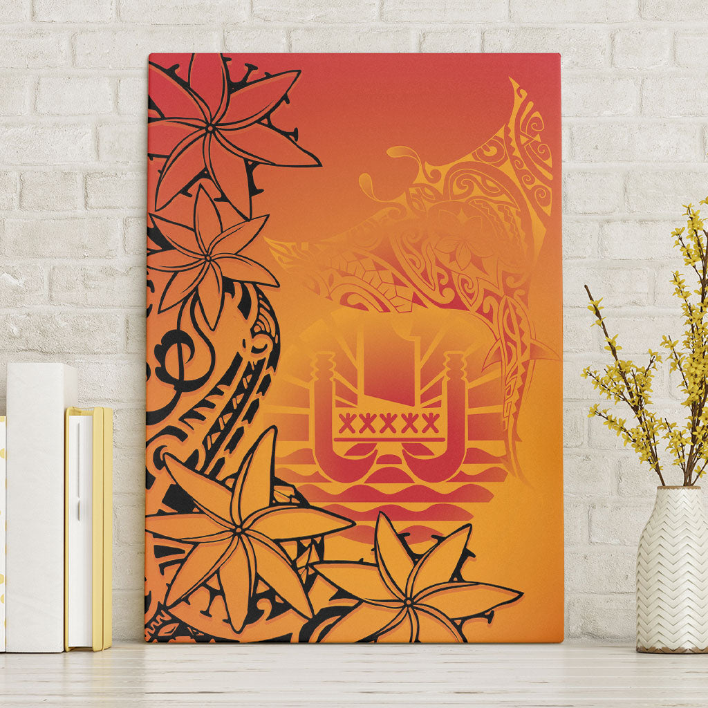 French Polynesia Manta Ray Tattoo Canvas Wall Art Tahiti Hahalua Tiare Maori Gradient Style LT14 Without Frame Orange - Polynesian Pride