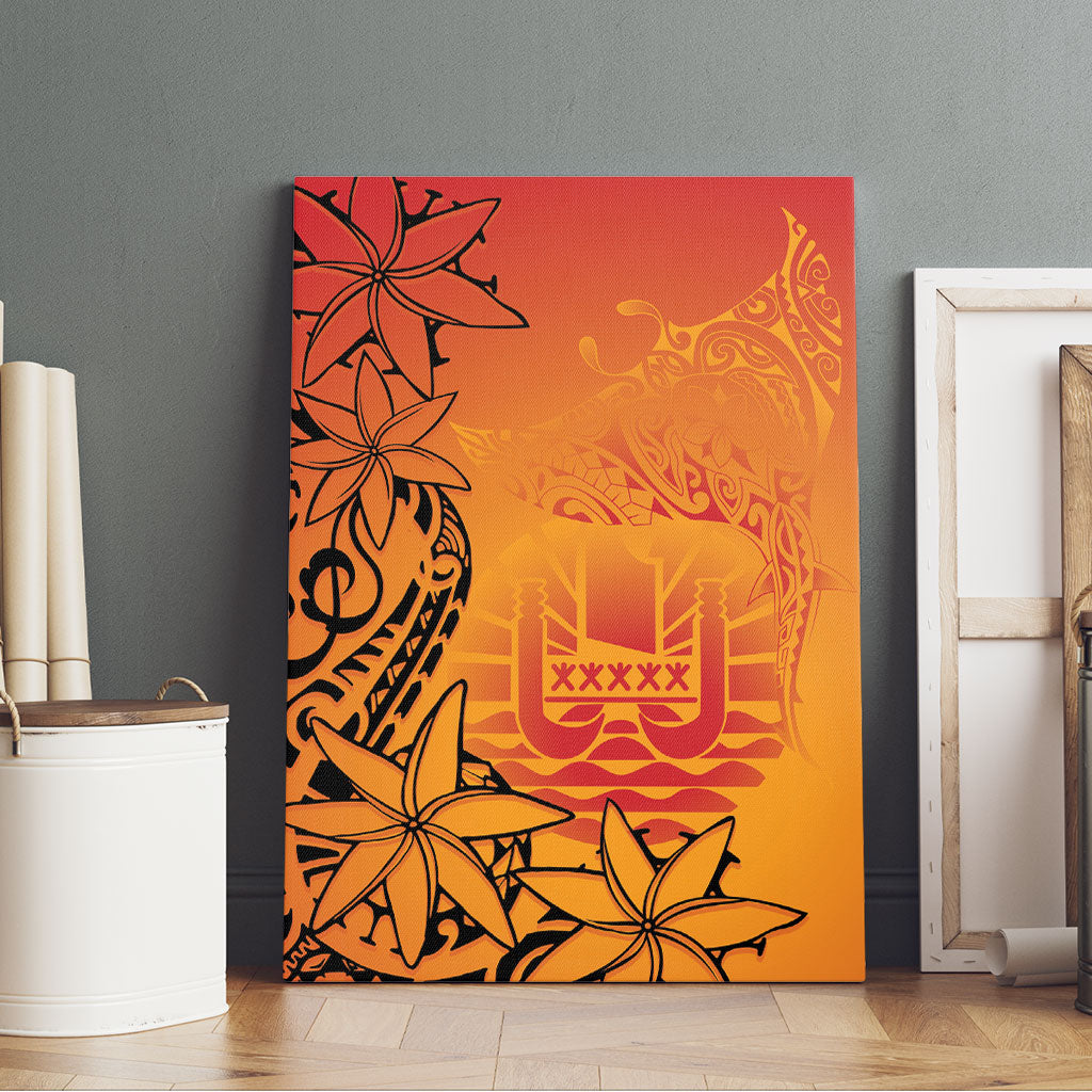 French Polynesia Manta Ray Tattoo Canvas Wall Art Tahiti Hahalua Tiare Maori Gradient Style LT14 - Polynesian Pride
