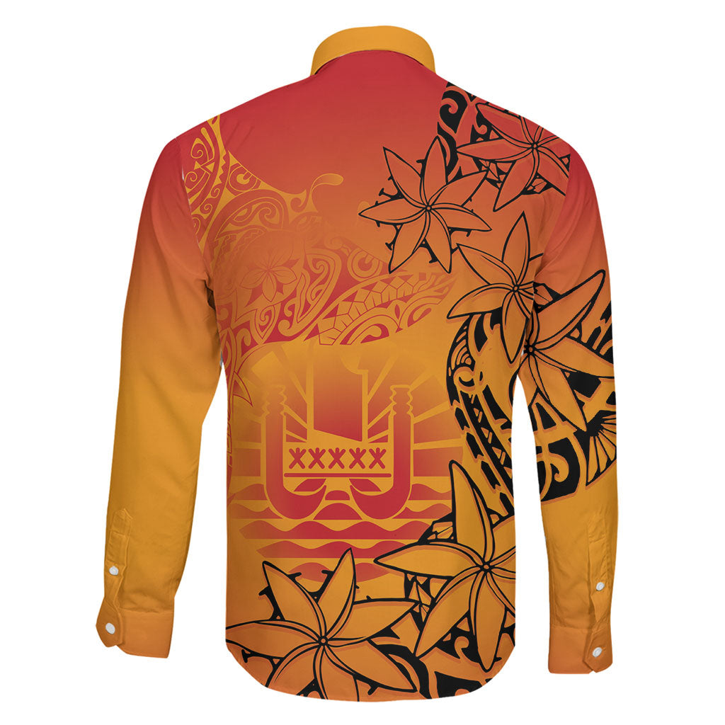 French Polynesia Manta Ray Tattoo Family Matching Off The Shoulder Long Sleeve Dress and Hawaiian Shirt Tahiti Hahalua Tiare Maori Gradient Style LT14 - Polynesian Pride