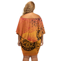 French Polynesia Manta Ray Tattoo Family Matching Off Shoulder Short Dress and Hawaiian Shirt Tahiti Hahalua Tiare Maori Gradient Style LT14 - Polynesian Pride