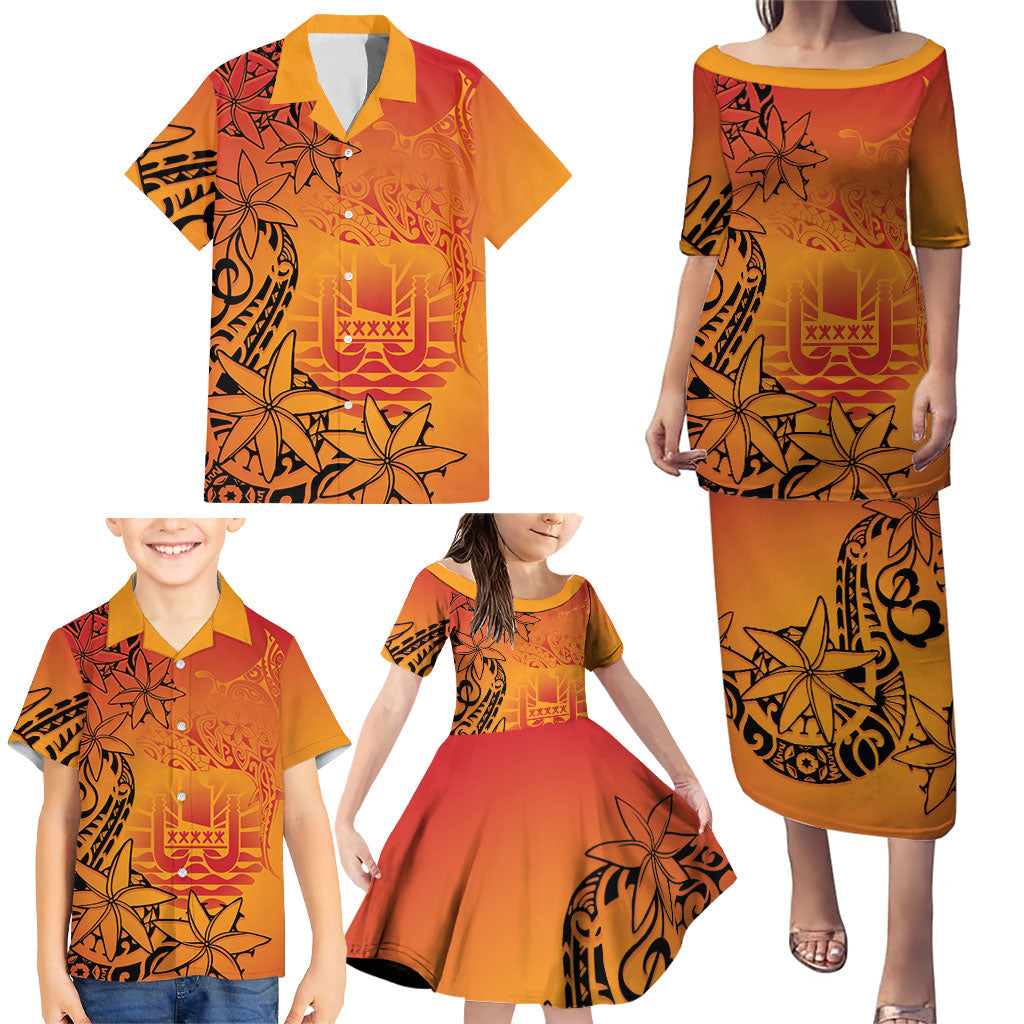 French Polynesia Manta Ray Tattoo Family Matching Puletasi and Hawaiian Shirt Tahiti Hahalua Tiare Maori Gradient Style LT14 - Polynesian Pride
