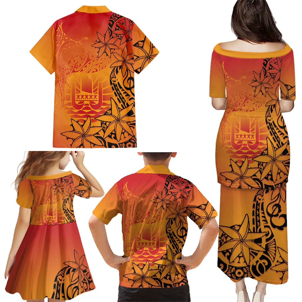 French Polynesia Manta Ray Tattoo Family Matching Puletasi and Hawaiian Shirt Tahiti Hahalua Tiare Maori Gradient Style LT14 - Polynesian Pride