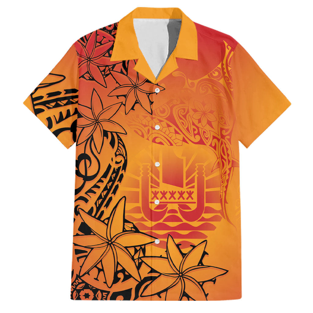 French Polynesia Manta Ray Tattoo Family Matching Short Sleeve Bodycon Dress and Hawaiian Shirt Tahiti Hahalua Tiare Maori Gradient Style LT14 Dad's Shirt - Short Sleeve Orange - Polynesian Pride