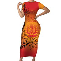 French Polynesia Manta Ray Tattoo Family Matching Short Sleeve Bodycon Dress and Hawaiian Shirt Tahiti Hahalua Tiare Maori Gradient Style LT14 Mom's Dress Orange - Polynesian Pride