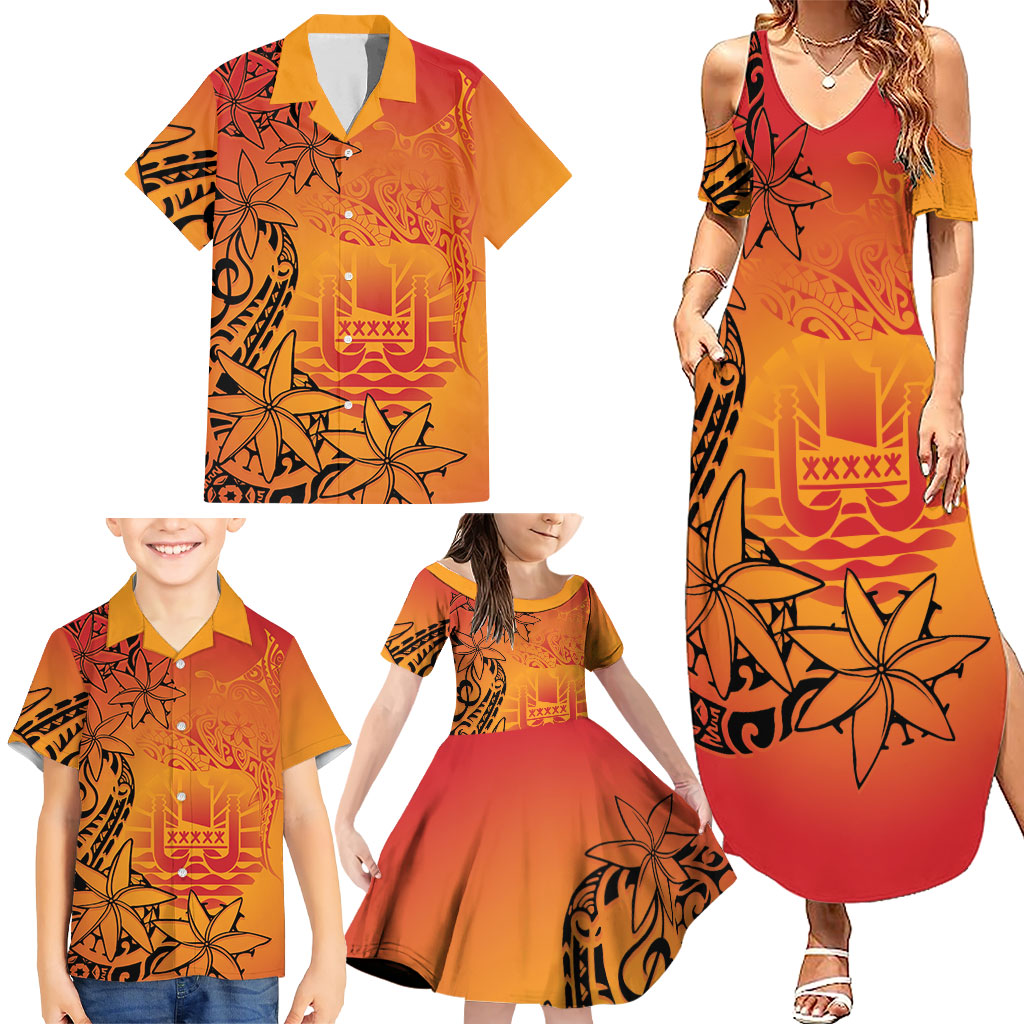 French Polynesia Manta Ray Tattoo Family Matching Summer Maxi Dress and Hawaiian Shirt Tahiti Hahalua Tiare Maori Gradient Style LT14 - Polynesian Pride