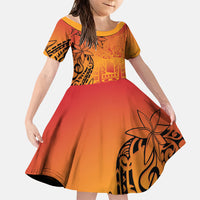 French Polynesia Manta Ray Tattoo Family Matching Tank Maxi Dress and Hawaiian Shirt Tahiti Hahalua Tiare Maori Gradient Style LT14 Daughter's Dress Orange - Polynesian Pride