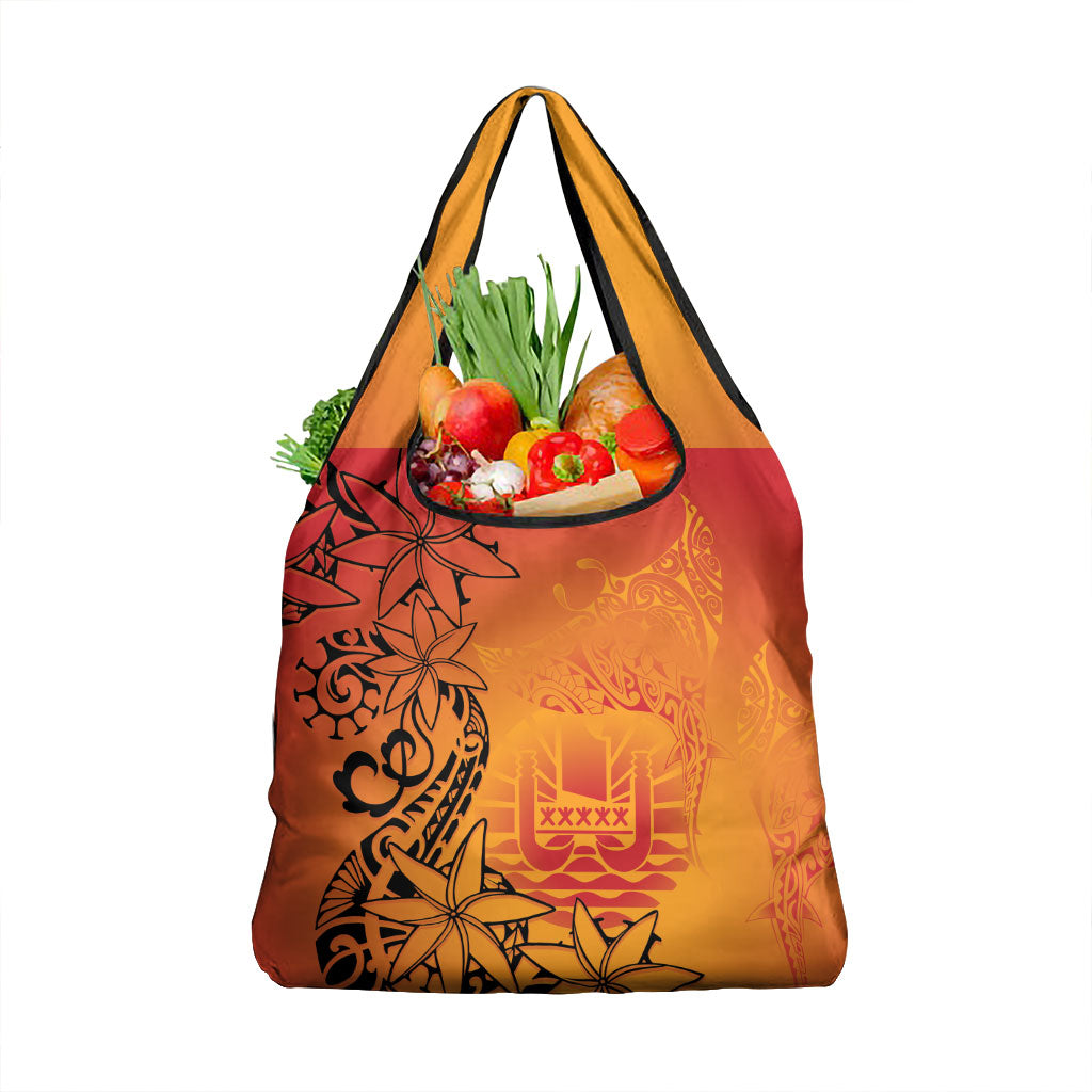 French Polynesia Manta Ray Tattoo Grocery Bag Tahiti Hahalua Tiare Maori Gradient Style