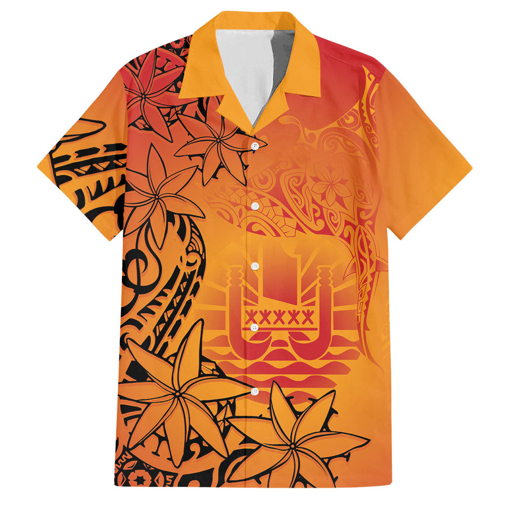 French Polynesia Manta Ray Tattoo Hawaiian Shirt Tahiti Hahalua Tiare Maori Gradient Style LT14 Orange - Polynesian Pride