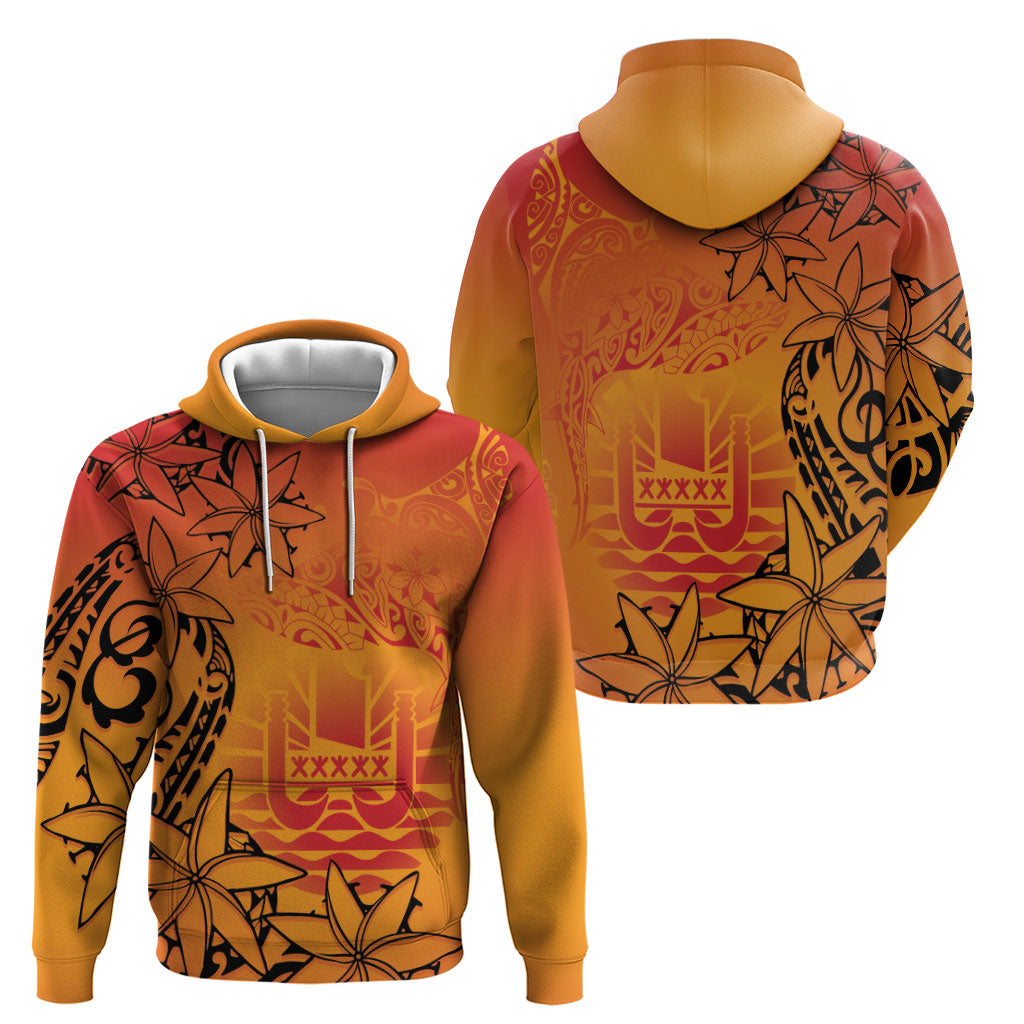 French Polynesia Manta Ray Tattoo Hoodie Tahiti Hahalua Tiare Maori Gradient Style