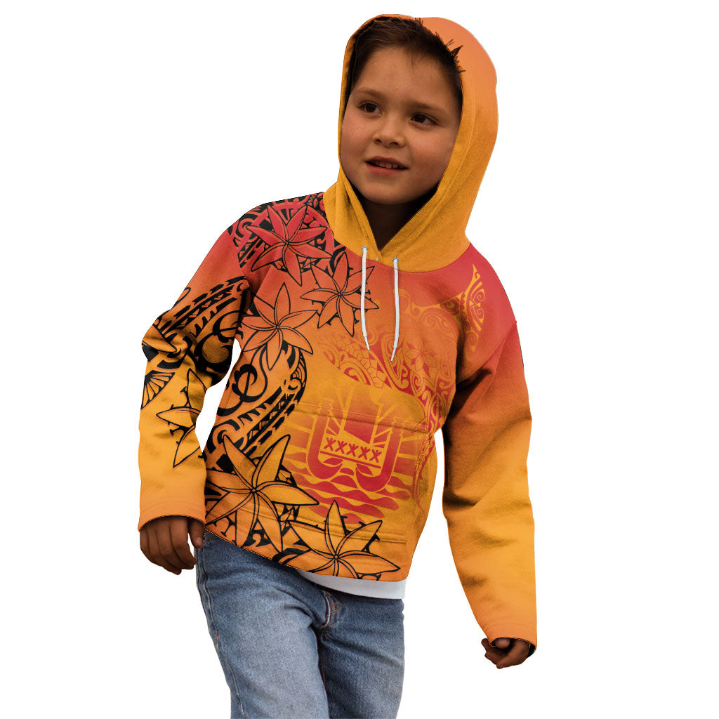 French Polynesia Manta Ray Tattoo Kid Hoodie Tahiti Hahalua Tiare Maori Gradient Style