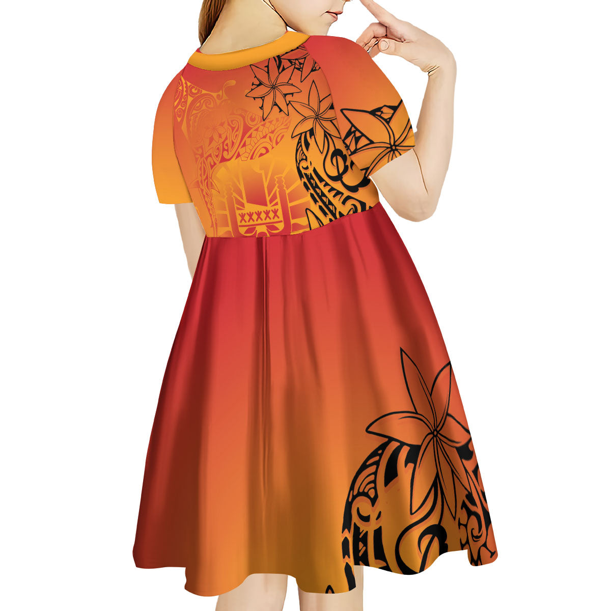 French Polynesia Manta Ray Tattoo Kid Short Sleeve Dress Tahiti Hahalua Tiare Maori Gradient Style LT14 - Polynesian Pride