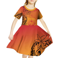 French Polynesia Manta Ray Tattoo Kid Short Sleeve Dress Tahiti Hahalua Tiare Maori Gradient Style LT14 - Polynesian Pride
