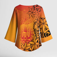 French Polynesia Manta Ray Tattoo Kimono Sleeve Blouse Tahiti Hahalua Tiare Maori Gradient Style