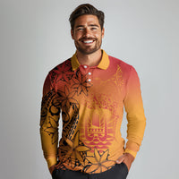 French Polynesia Manta Ray Tattoo Long Sleeve Polo Shirt Tahiti Hahalua Tiare Maori Gradient Style LT14 - Polynesian Pride