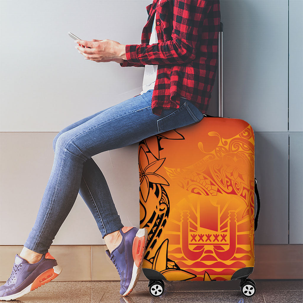 French Polynesia Manta Ray Tattoo Luggage Cover Tahiti Hahalua Tiare Maori Gradient Style