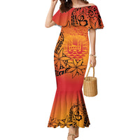 French Polynesia Manta Ray Tattoo Mermaid Dress Tahiti Hahalua Tiare Maori Gradient Style LT14 Women Orange - Polynesian Pride