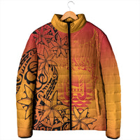 French Polynesia Manta Ray Tattoo Padded Jacket Tahiti Hahalua Tiare Maori Gradient Style