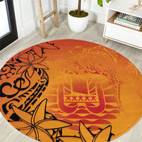 French Polynesia Manta Ray Tattoo Round Carpet Tahiti Hahalua Tiare Maori Gradient Style