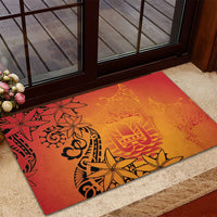 French Polynesia Manta Ray Tattoo Rubber Doormat Tahiti Hahalua Tiare Maori Gradient Style