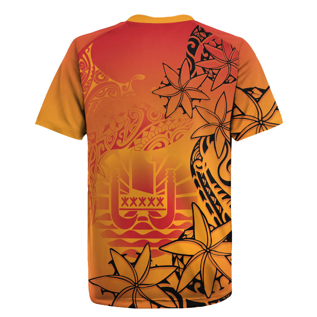 French Polynesia Manta Ray Tattoo Rugby Jersey Tahiti Hahalua Tiare Maori Gradient Style LT14 - Polynesian Pride