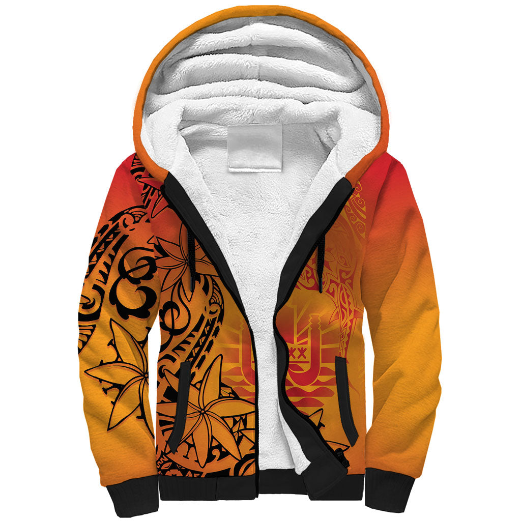 French Polynesia Manta Ray Tattoo Sherpa Hoodie Tahiti Hahalua Tiare Maori Gradient Style LT14 Unisex Orange - Polynesian Pride