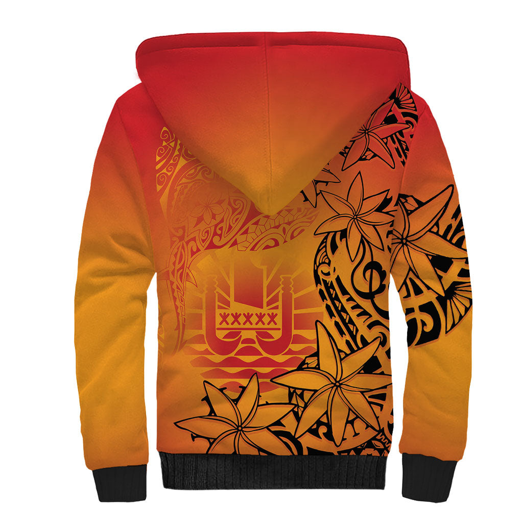French Polynesia Manta Ray Tattoo Sherpa Hoodie Tahiti Hahalua Tiare Maori Gradient Style LT14 - Polynesian Pride