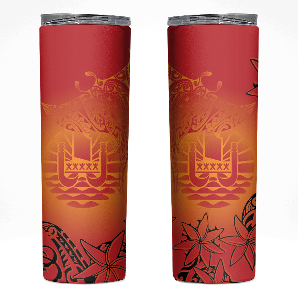 French Polynesia Manta Ray Tattoo Skinny Tumbler Tahiti Hahalua Tiare Maori Gradient Style LT14 Orange - Polynesian Pride