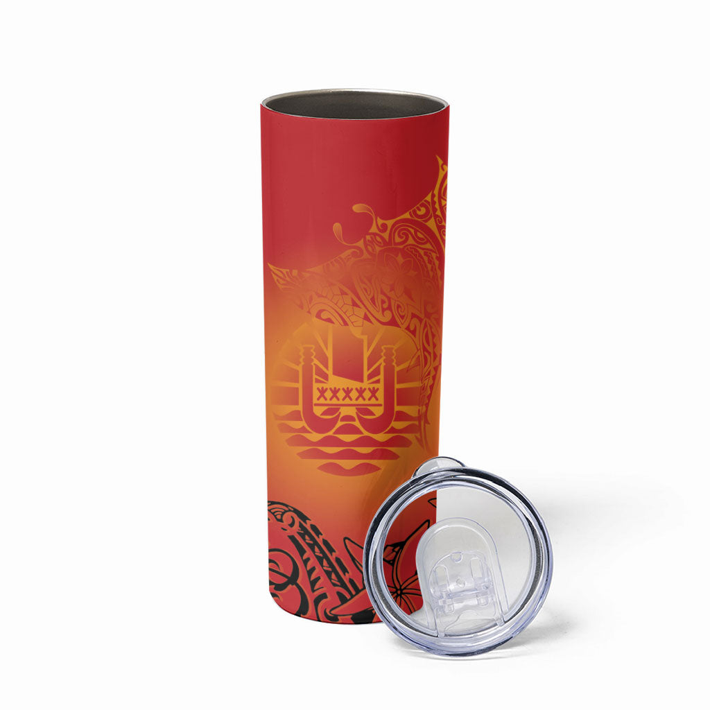 French Polynesia Manta Ray Tattoo Skinny Tumbler Tahiti Hahalua Tiare Maori Gradient Style LT14 - Polynesian Pride