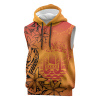 French Polynesia Manta Ray Tattoo Sleeveless Hoodie Tahiti Hahalua Tiare Maori Gradient Style LT14 Orange - Polynesian Pride