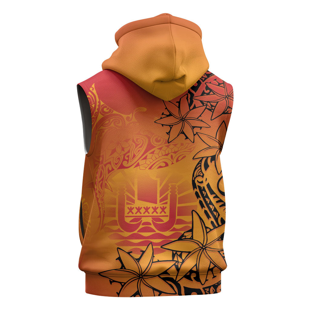 French Polynesia Manta Ray Tattoo Sleeveless Hoodie Tahiti Hahalua Tiare Maori Gradient Style LT14 - Polynesian Pride