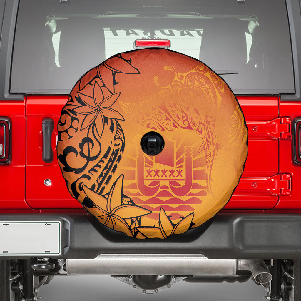 French Polynesia Manta Ray Tattoo Spare Tire Cover Tahiti Hahalua Tiare Maori Gradient Style