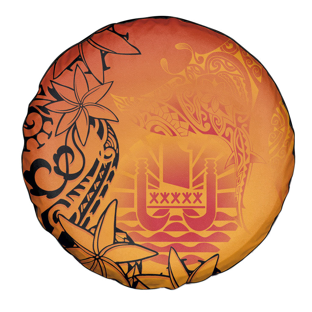 French Polynesia Manta Ray Tattoo Spare Tire Cover Tahiti Hahalua Tiare Maori Gradient Style
