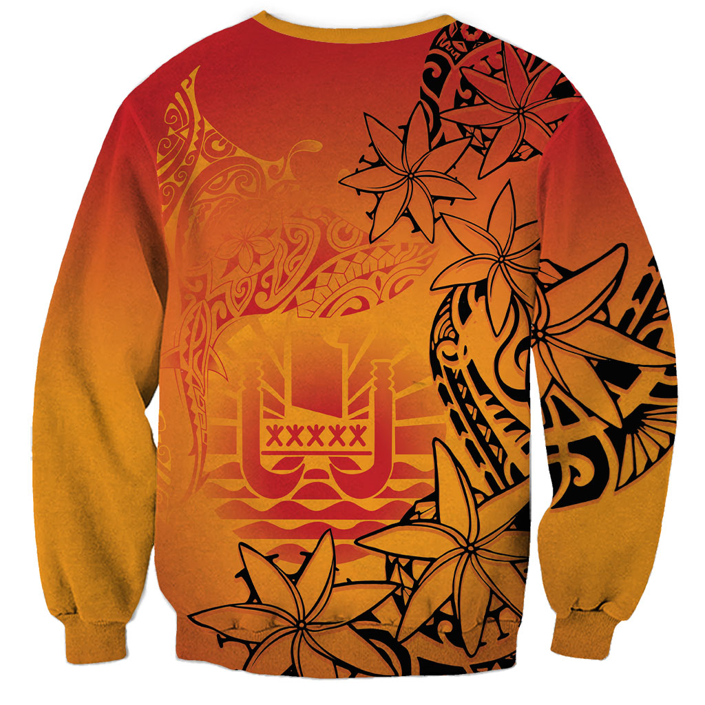 French Polynesia Manta Ray Tattoo Sweatshirt Tahiti Hahalua Tiare Maori Gradient Style