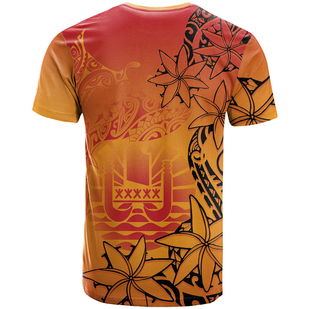 French Polynesia Manta Ray Tattoo T Shirt Tahiti Hahalua Tiare Maori Gradient Style