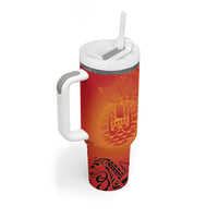French Polynesia Manta Ray Tattoo Tumbler With Handle Tahiti Hahalua Tiare Maori Gradient Style