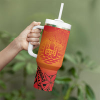 French Polynesia Manta Ray Tattoo Tumbler With Handle Tahiti Hahalua Tiare Maori Gradient Style