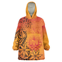 French Polynesia Manta Ray Tattoo Wearable Blanket Hoodie Tahiti Hahalua Tiare Maori Gradient Style LT14 One Size Orange - Polynesian Pride