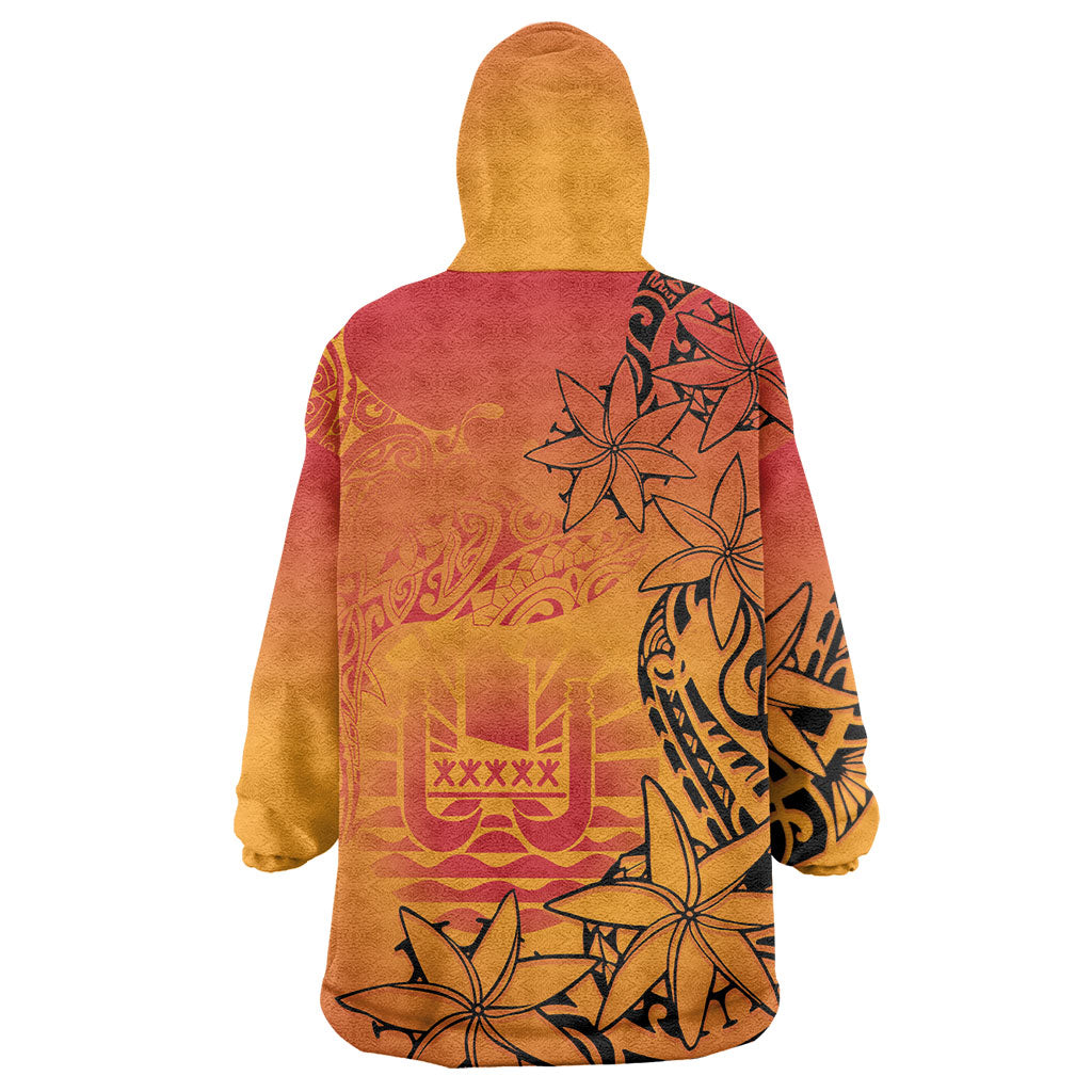 French Polynesia Manta Ray Tattoo Wearable Blanket Hoodie Tahiti Hahalua Tiare Maori Gradient Style LT14 - Polynesian Pride